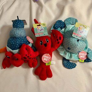 Lot of 3 Snugaroo Ocean Theme  Squeaky Crinkle Plush Dog Toys
